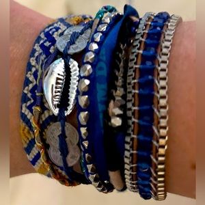 Hipanema blue, yellow & white bracelet w/silver accents